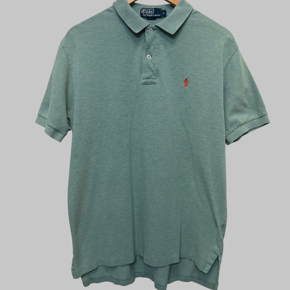 Polo Ralph Lauren Mens Polo Shirt L Sage Green Pique Cotton Preppy Classic